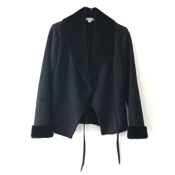WHBM Black Faux Shearling Wrap Jacket - Picture 14 of 16